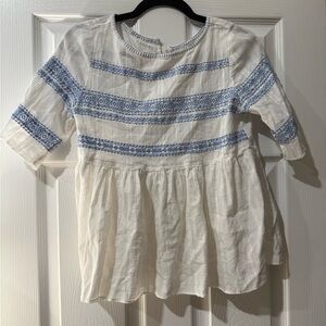 White and Blue Embroidered Dress- Caslon